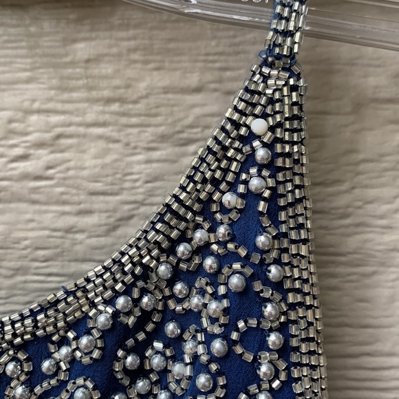 BEADS BEADS Two Piece Beaded Gown Blue and Silver Skirt and Top - Picture 6 of 8